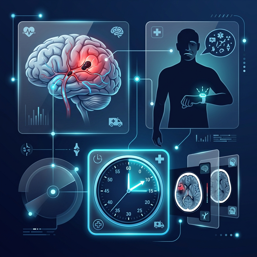 Stroke awareness — brain scan, symptoms, and golden hour infographic
